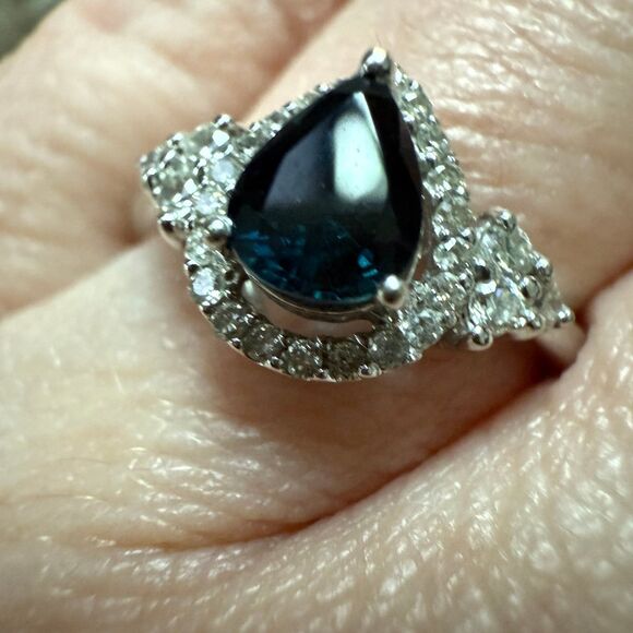 14K White Gold Sapphire and Diamond Ring - Picture 1 of 10